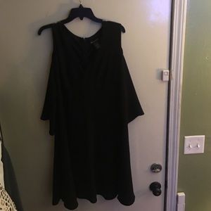 Black cold shoulder knee length dress